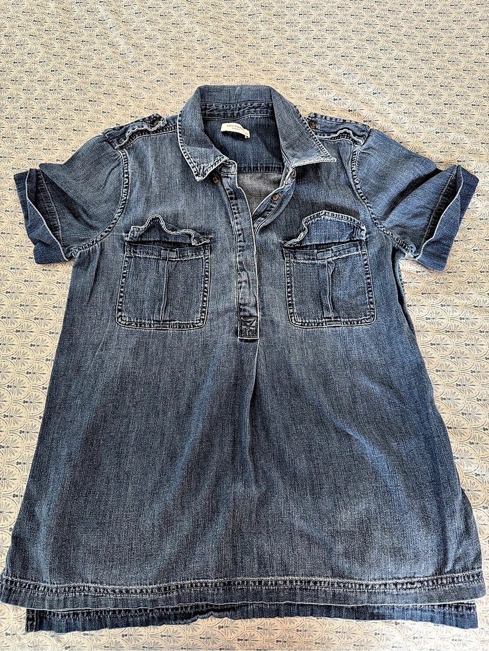 Equipment Denim Short Sleeve Button Front Size Large